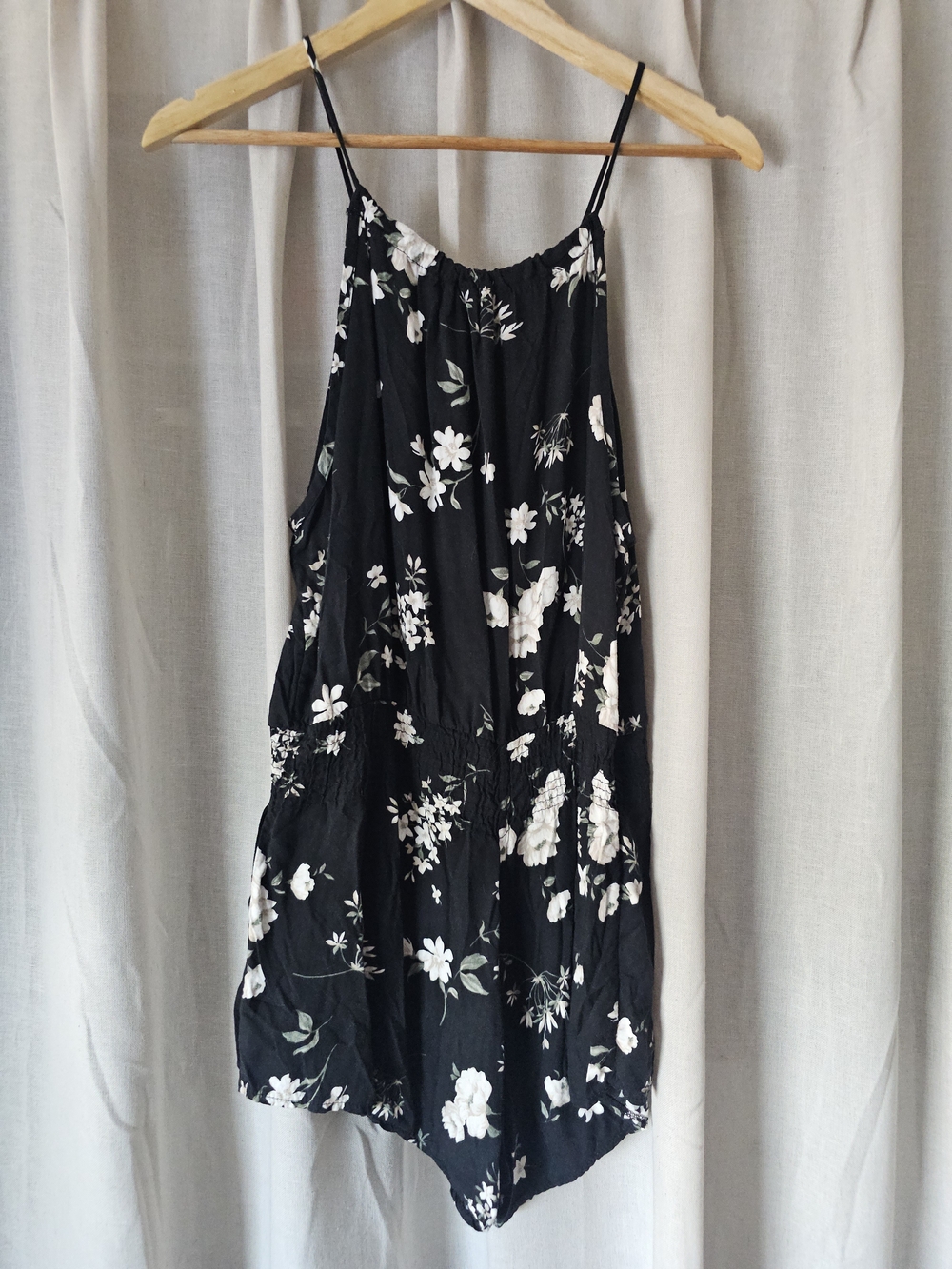 Brandy Melville Black Floral Smocked Romper Made in Italy